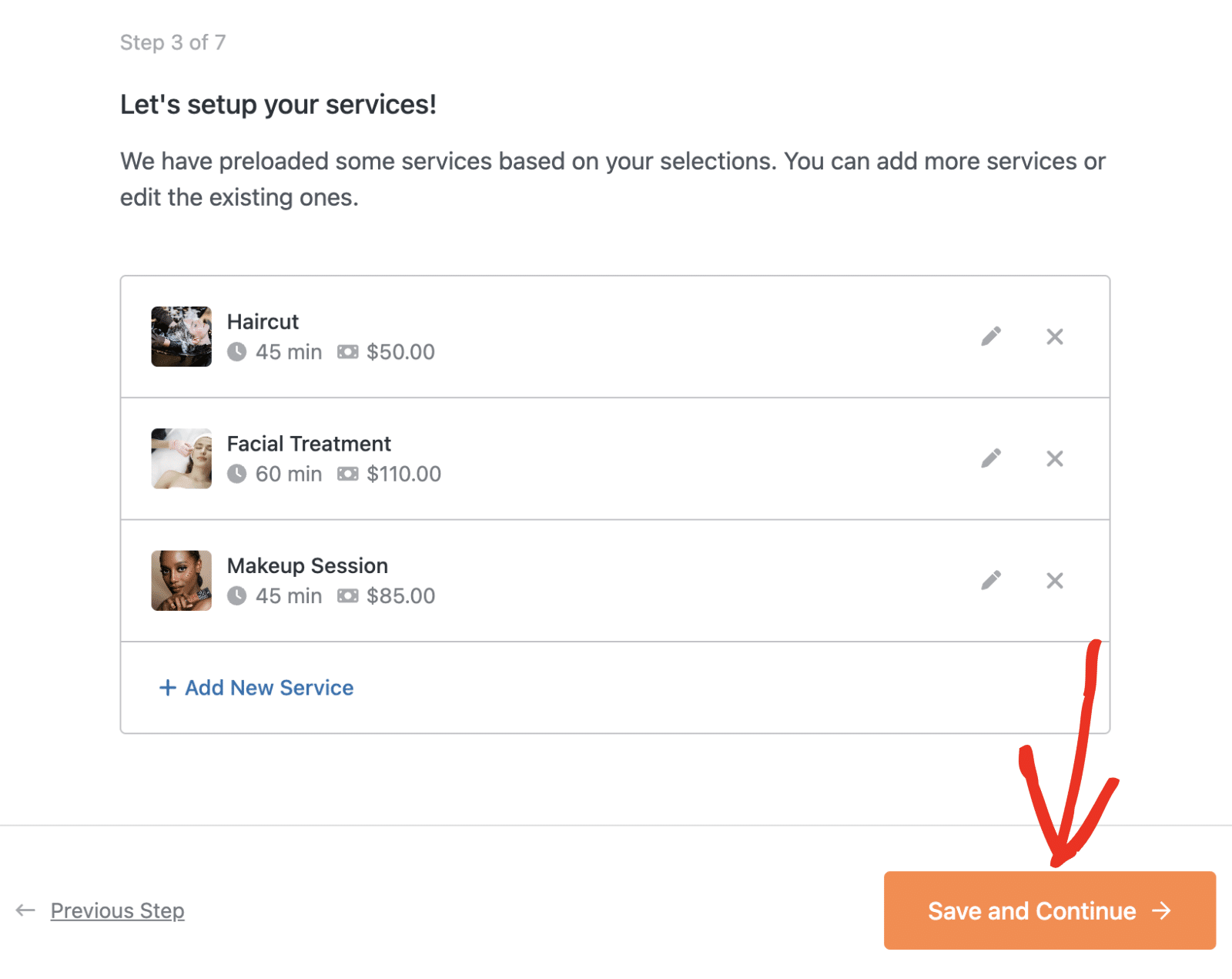 Save and continue after setting up services