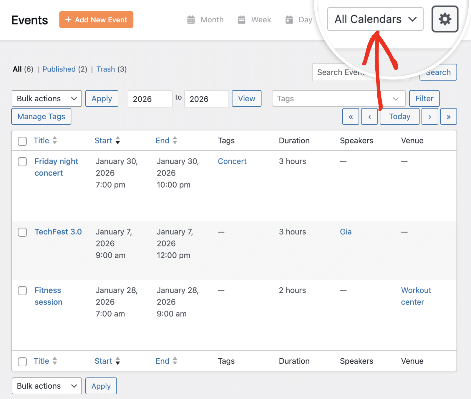 Select specific calendar from dropdown