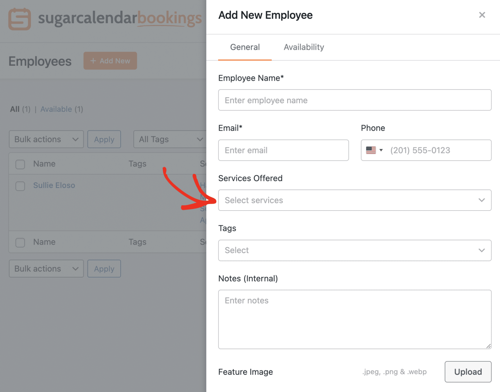Select services for employee