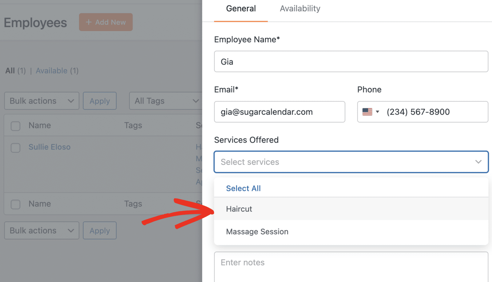 Choose from available services