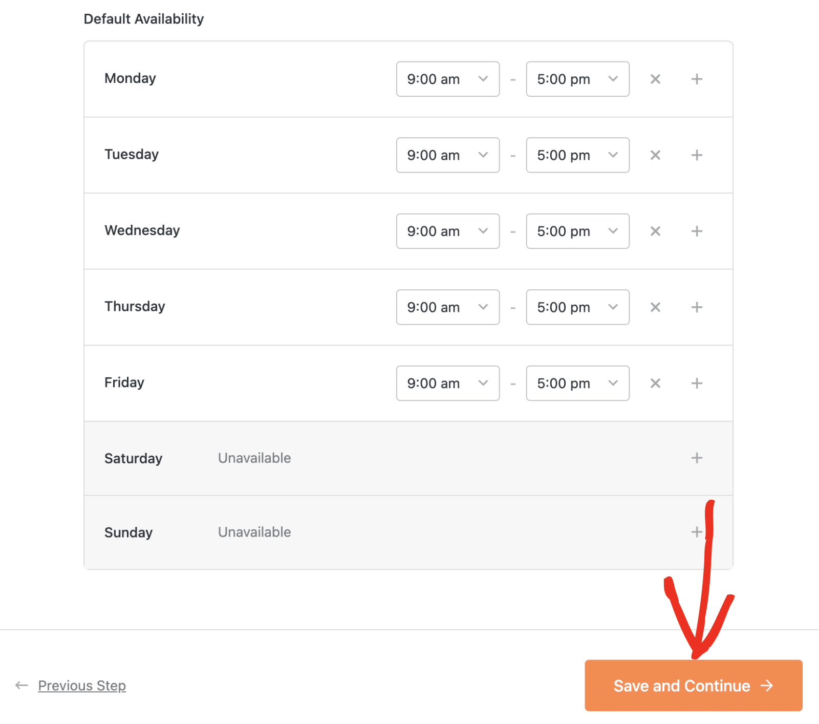 Configure default availability schedule