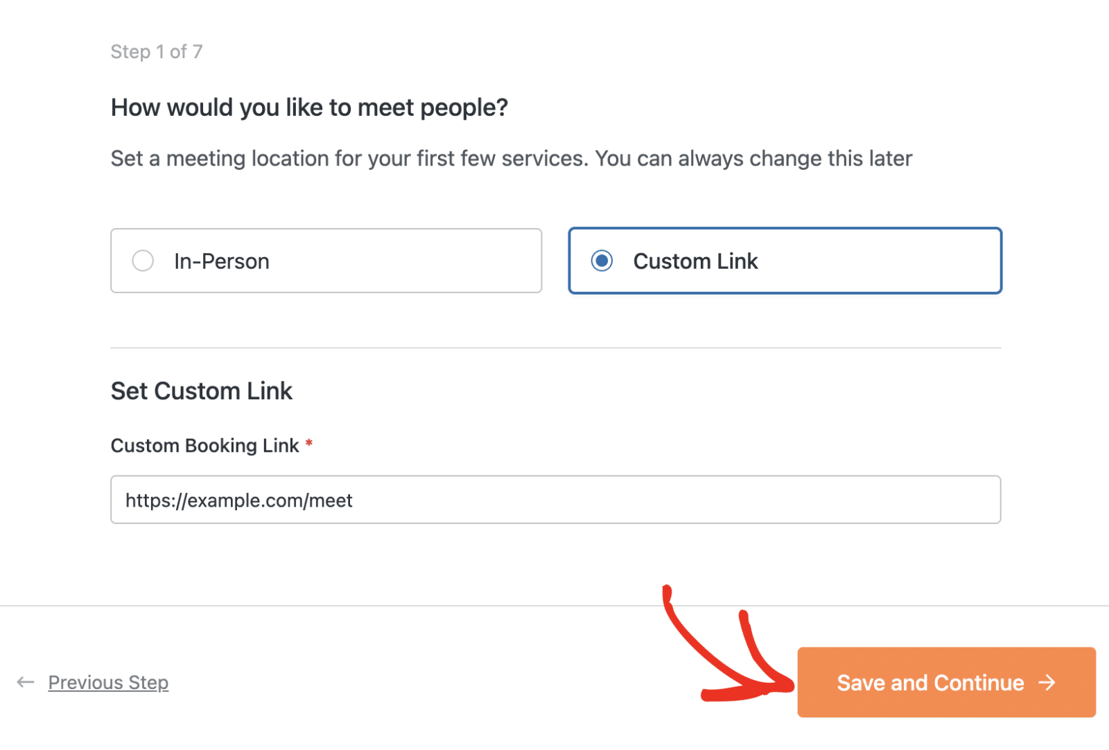 Enter custom booking link