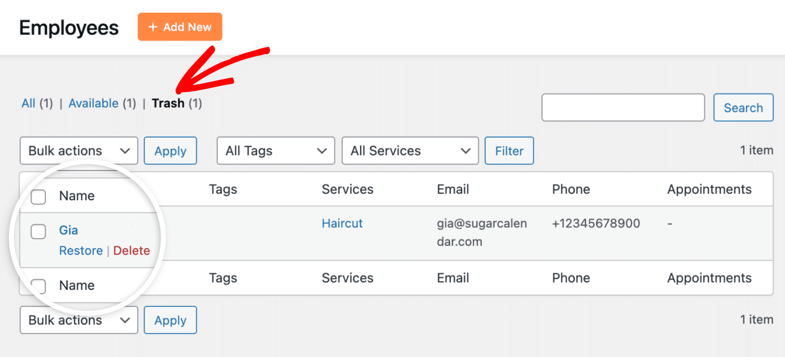 View trashed employees
