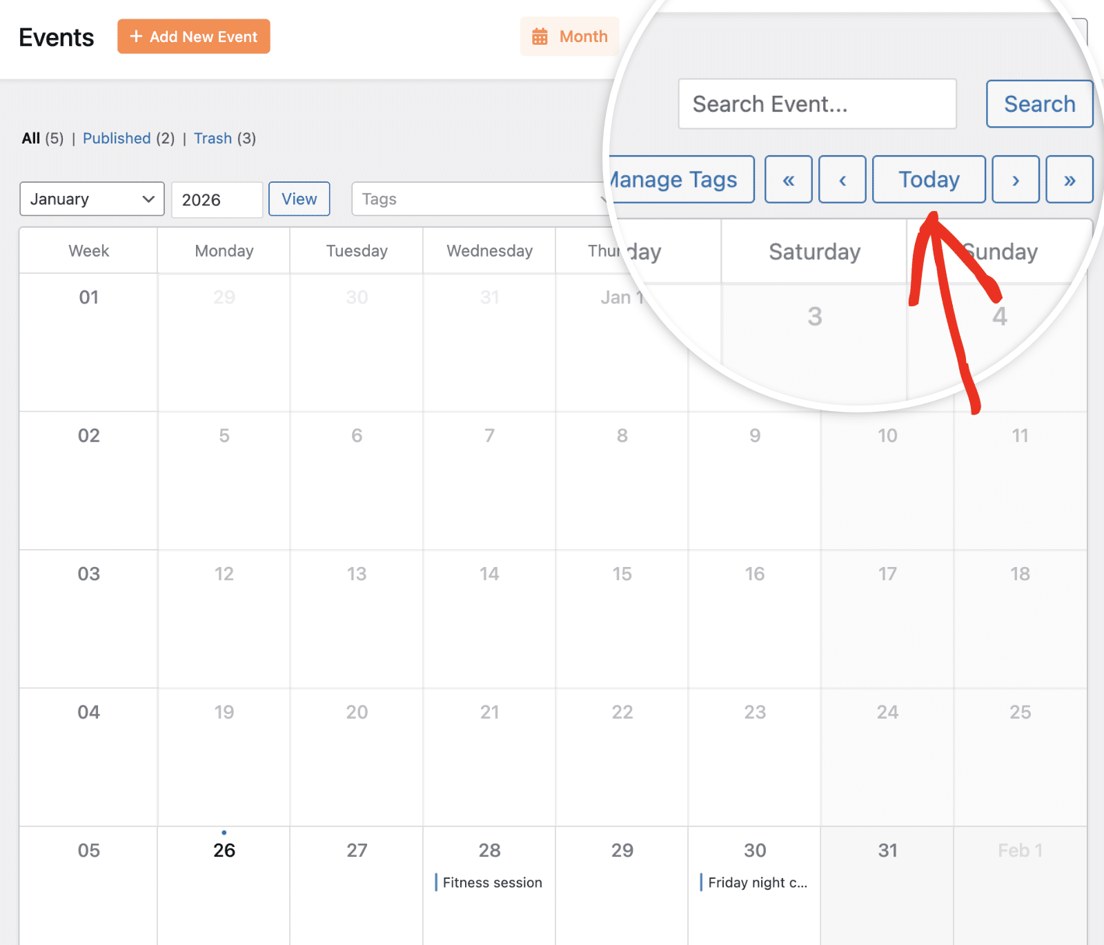 Use navigation arrows to move between dates