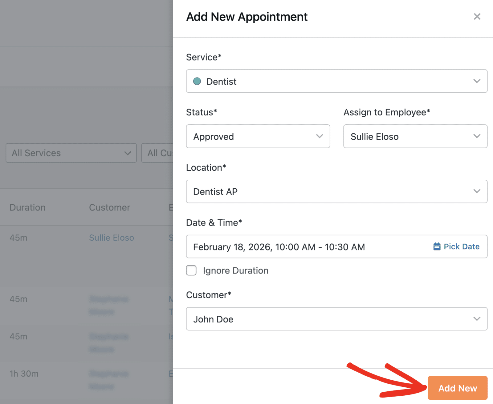 Click the Add new appointment button