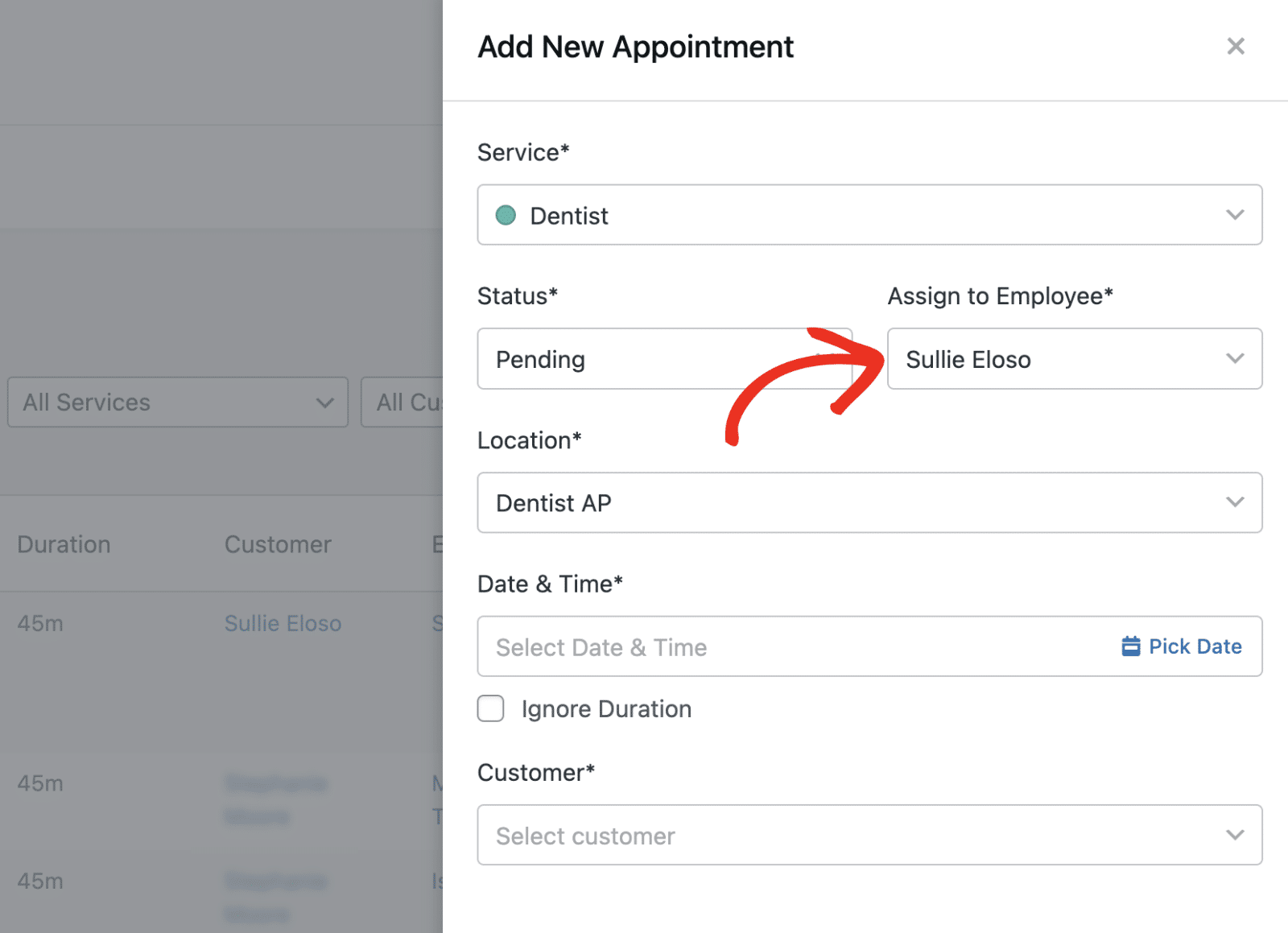 Assign to employee dropdown