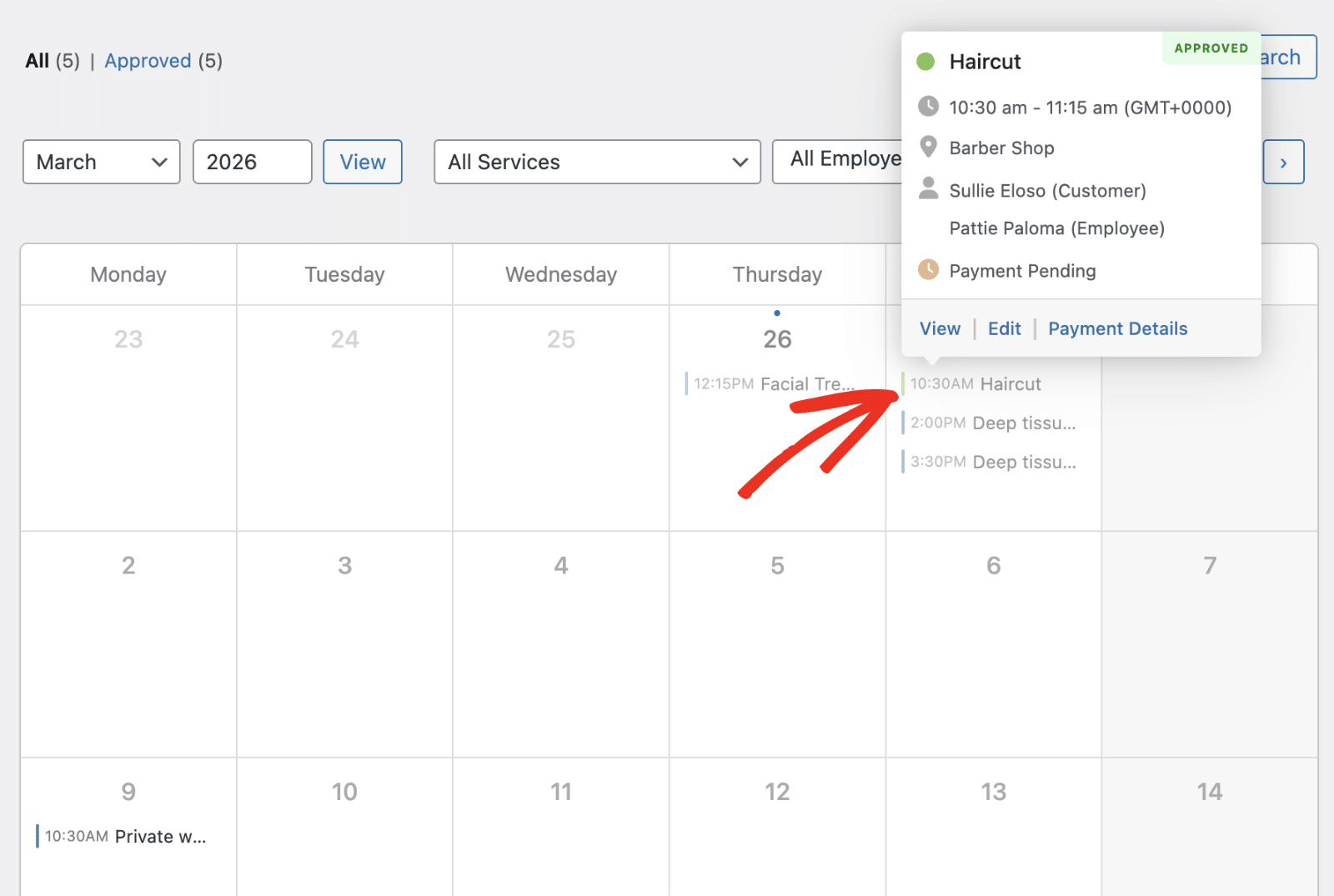 Click appointment to view details
