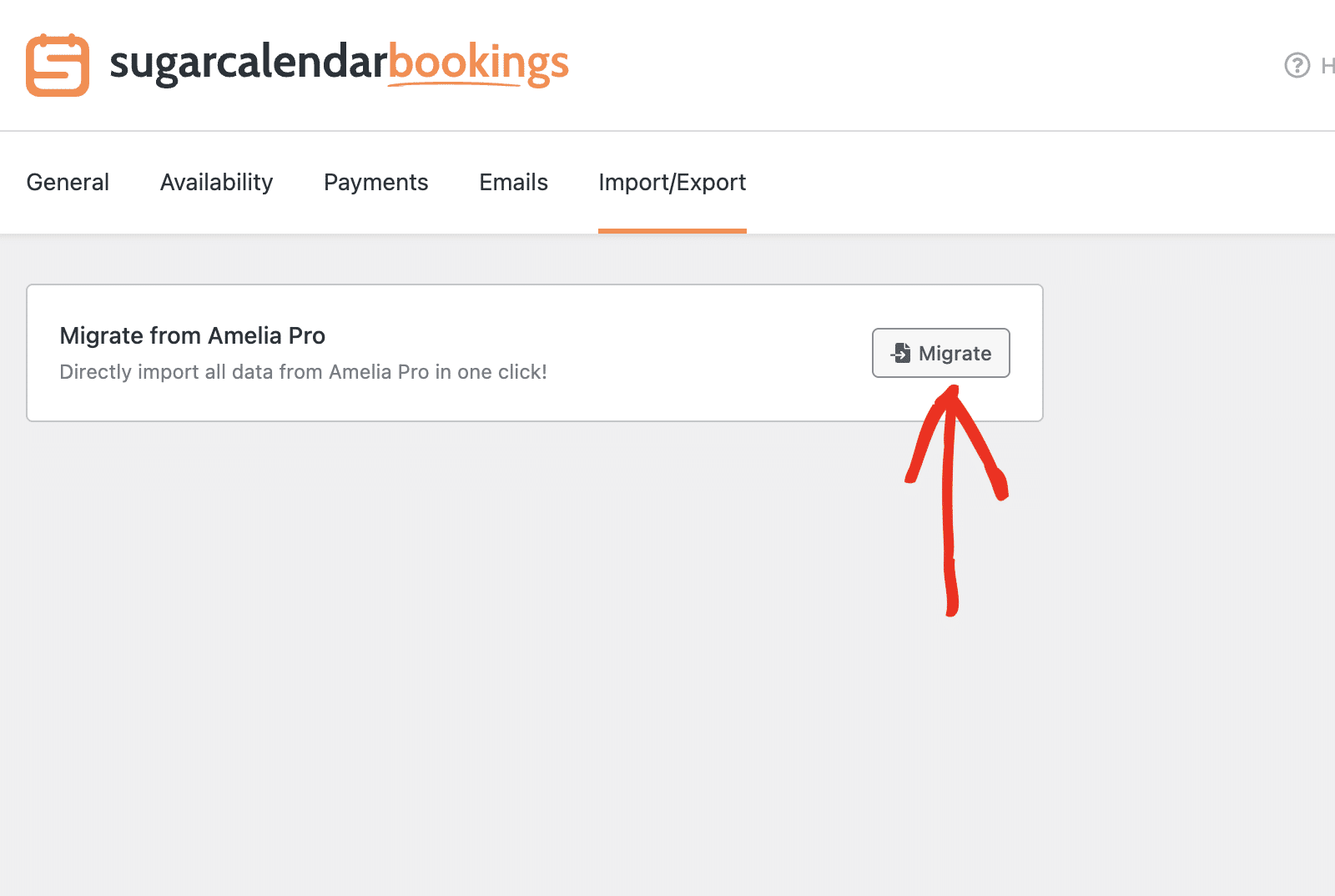 Click the Migrate button to start importing from Amelia