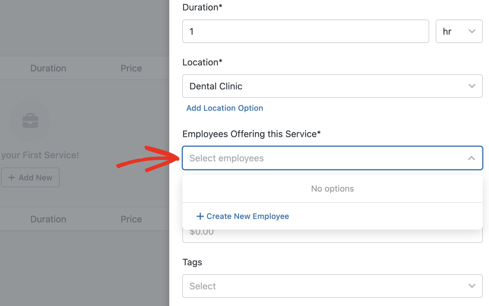 Select employee dropdown