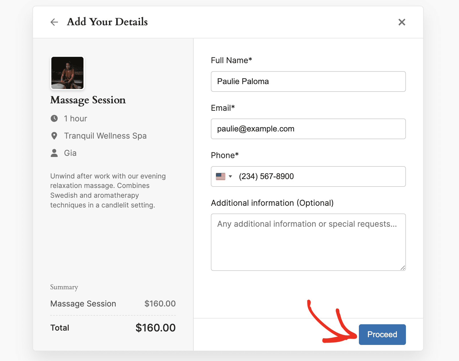 Enter customer contact information