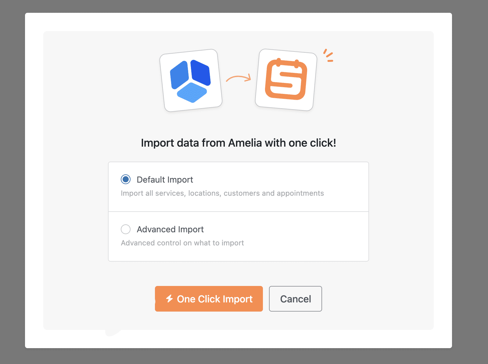 Choose between Default Import and Advanced Import options