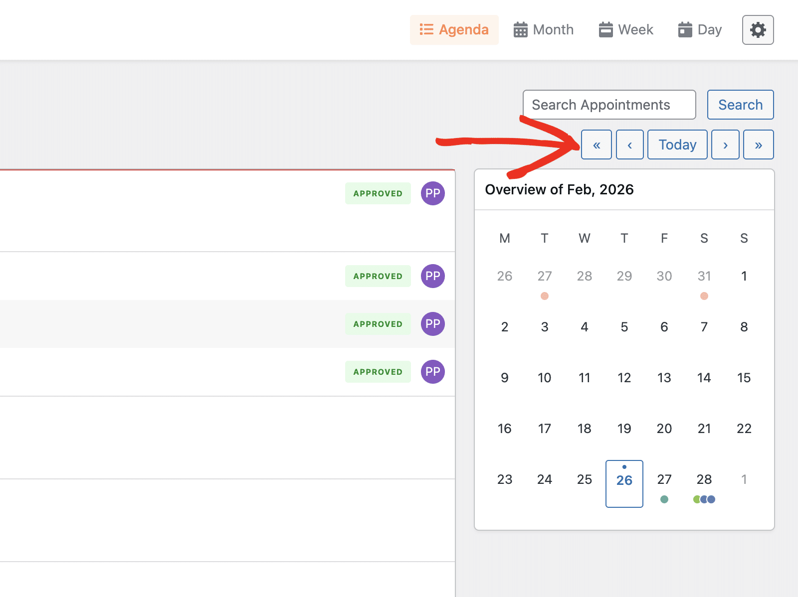 Calendar navigation controls
