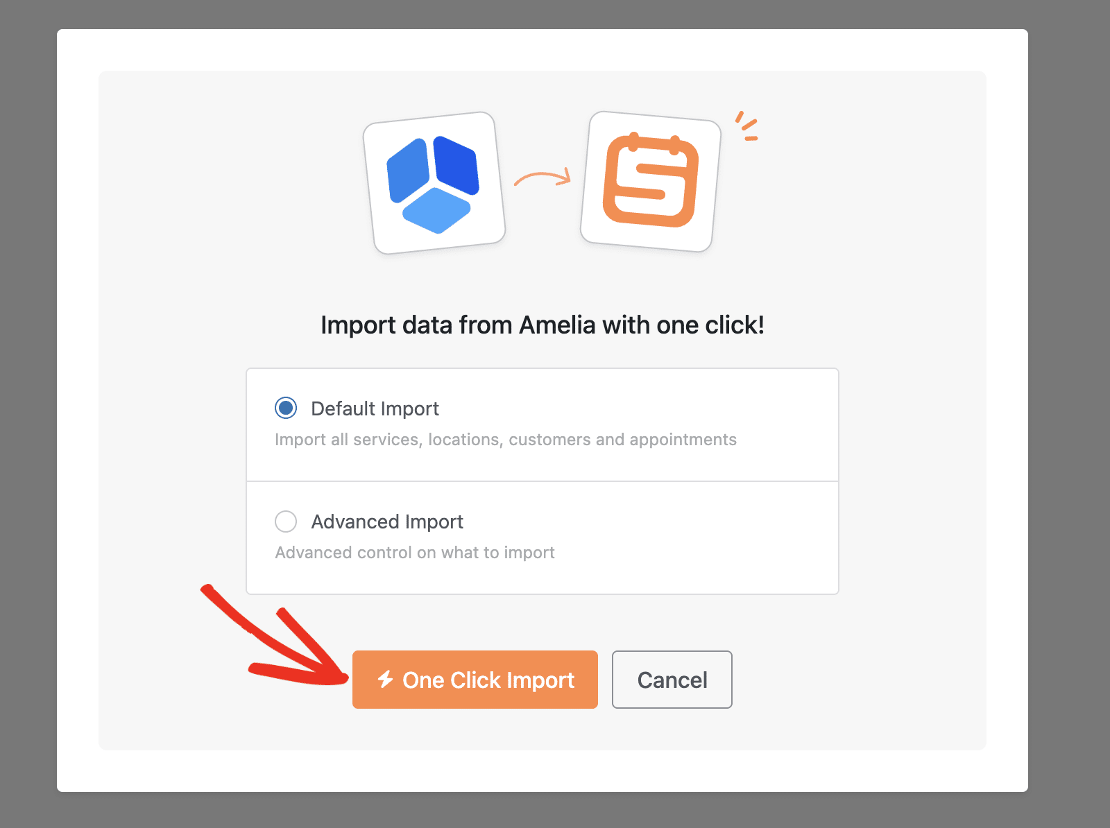 Select Default Import and click One Click Import button