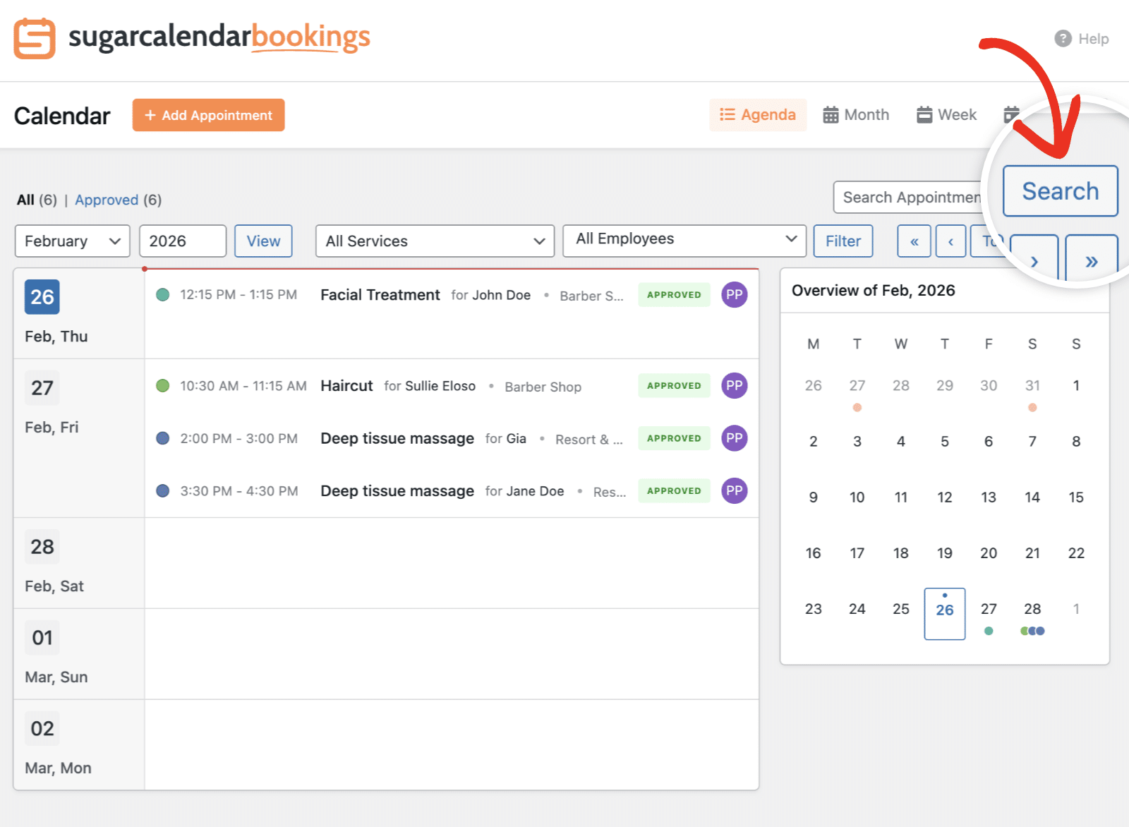 Search for appointments