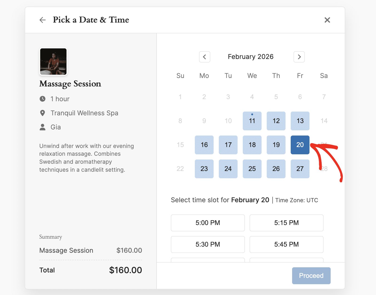 Choose appointment date from the calendar