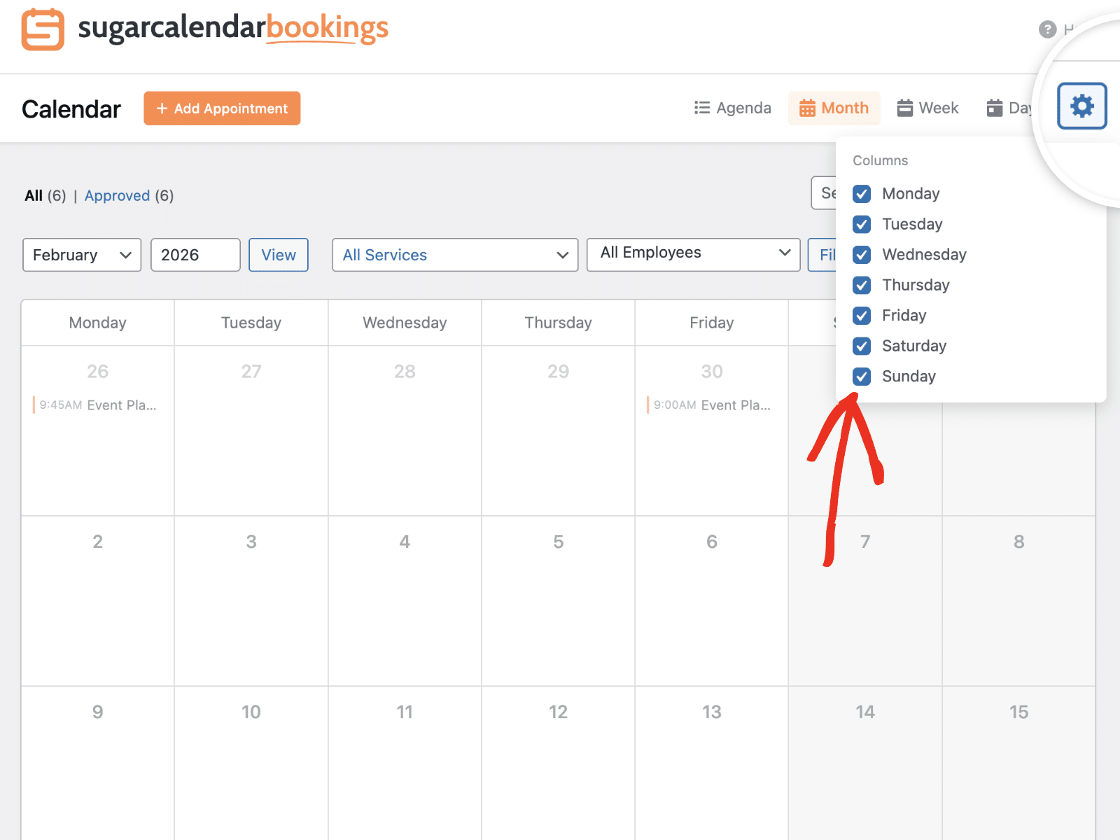 Click calendar settings icon