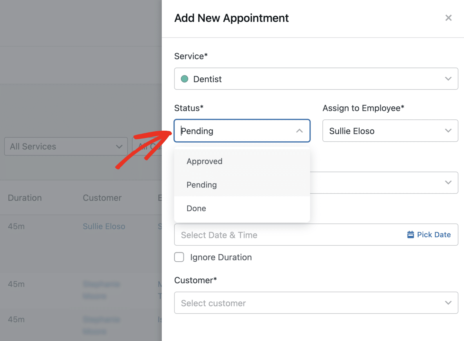 Set appointment status