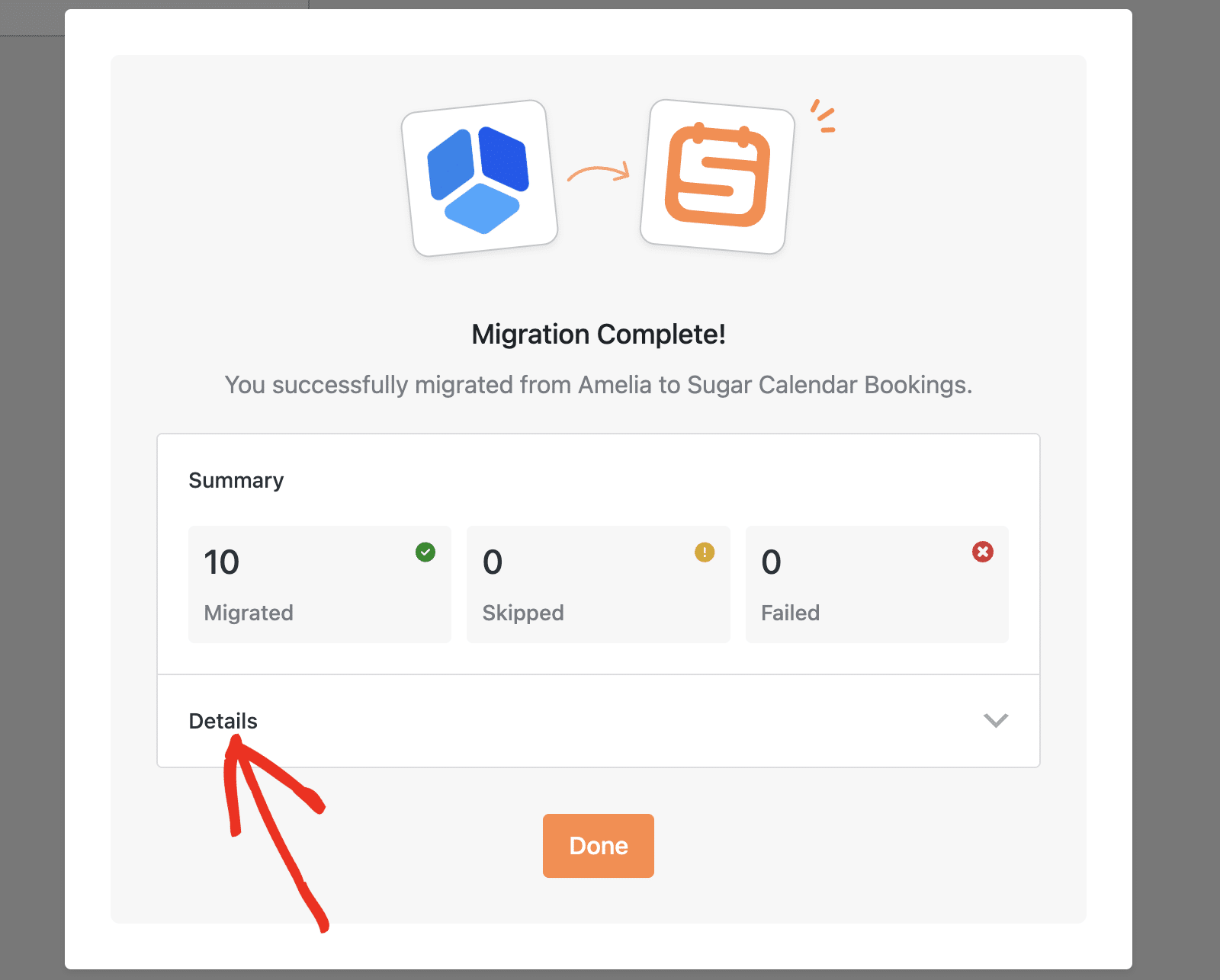 View migration summary details