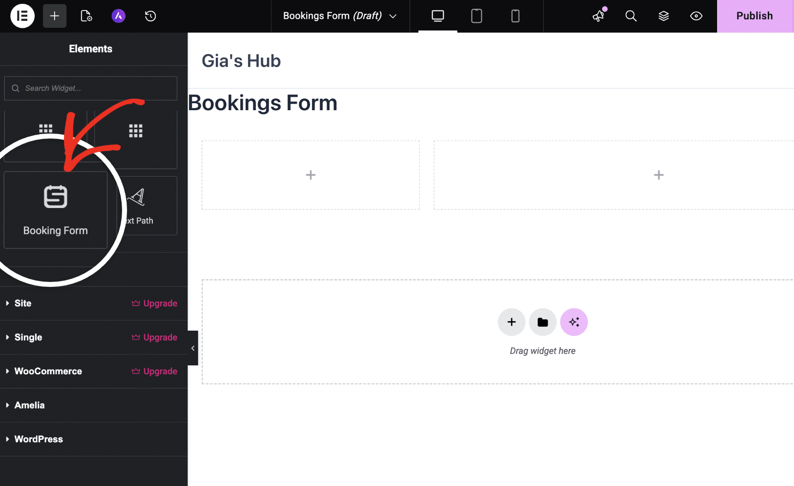 Booking form widget