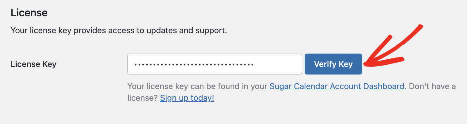 Verify license key button in Sugar Calendar Bookings