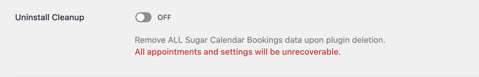 Delete Sugar Calendar Data option in Misc settings