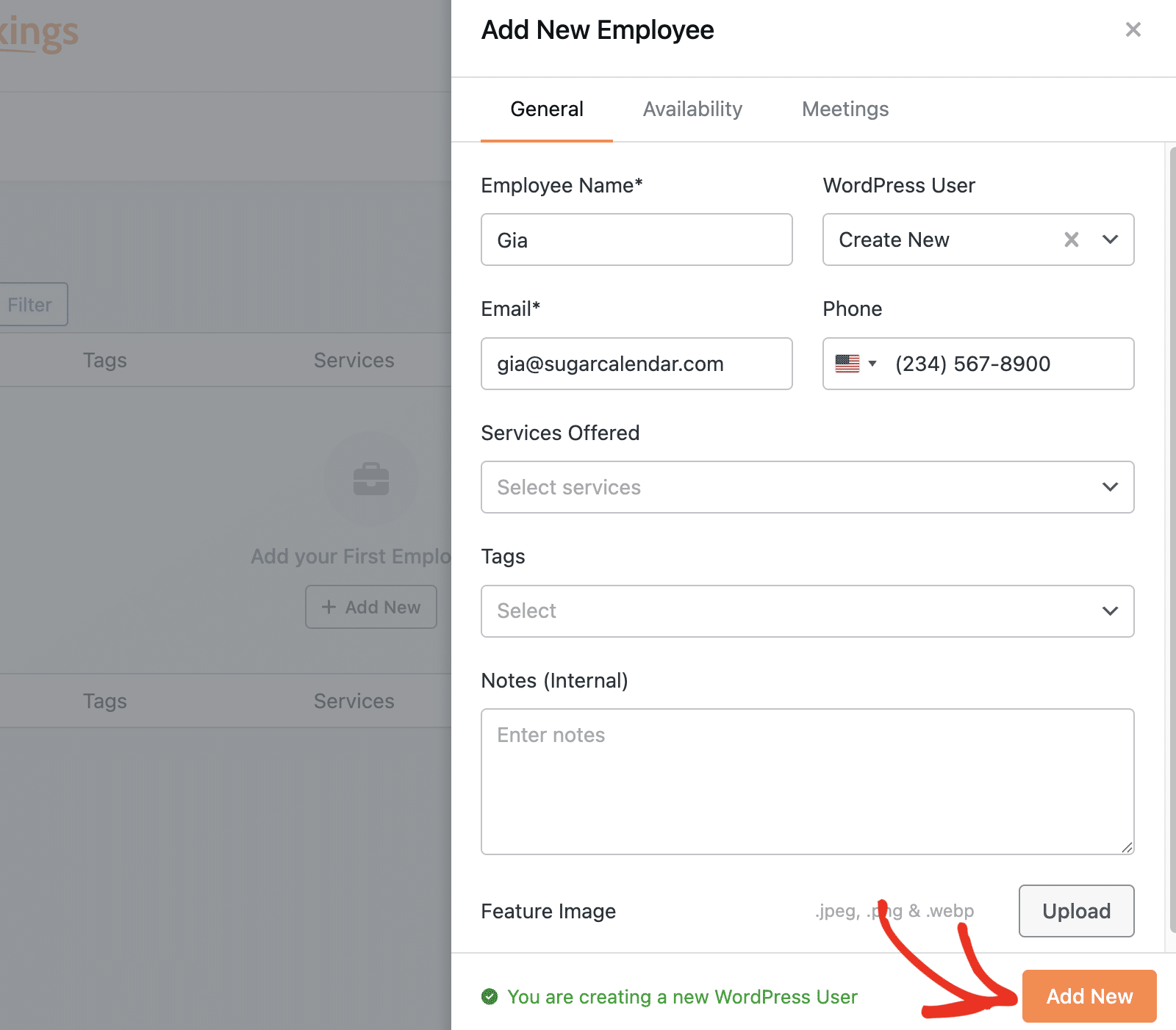 Click Add New to save employee