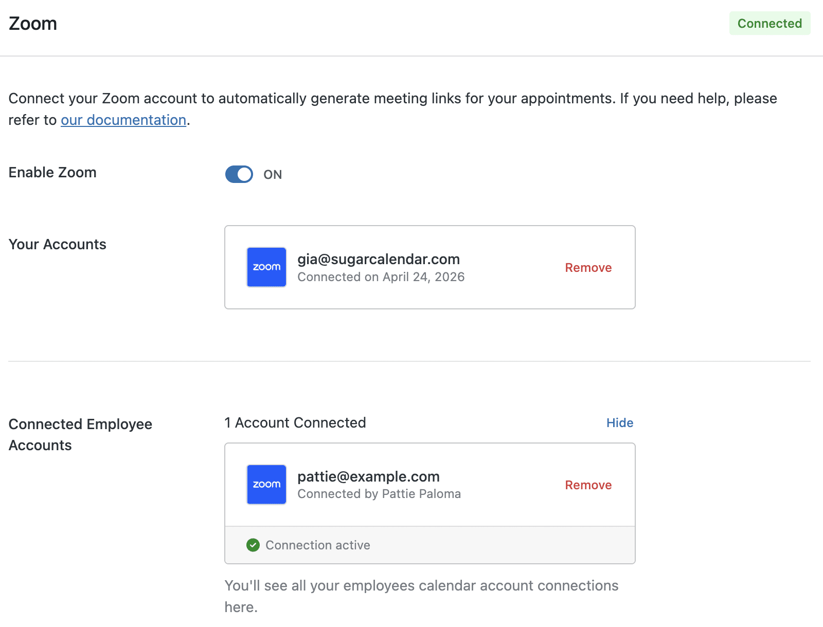 Employee connected account