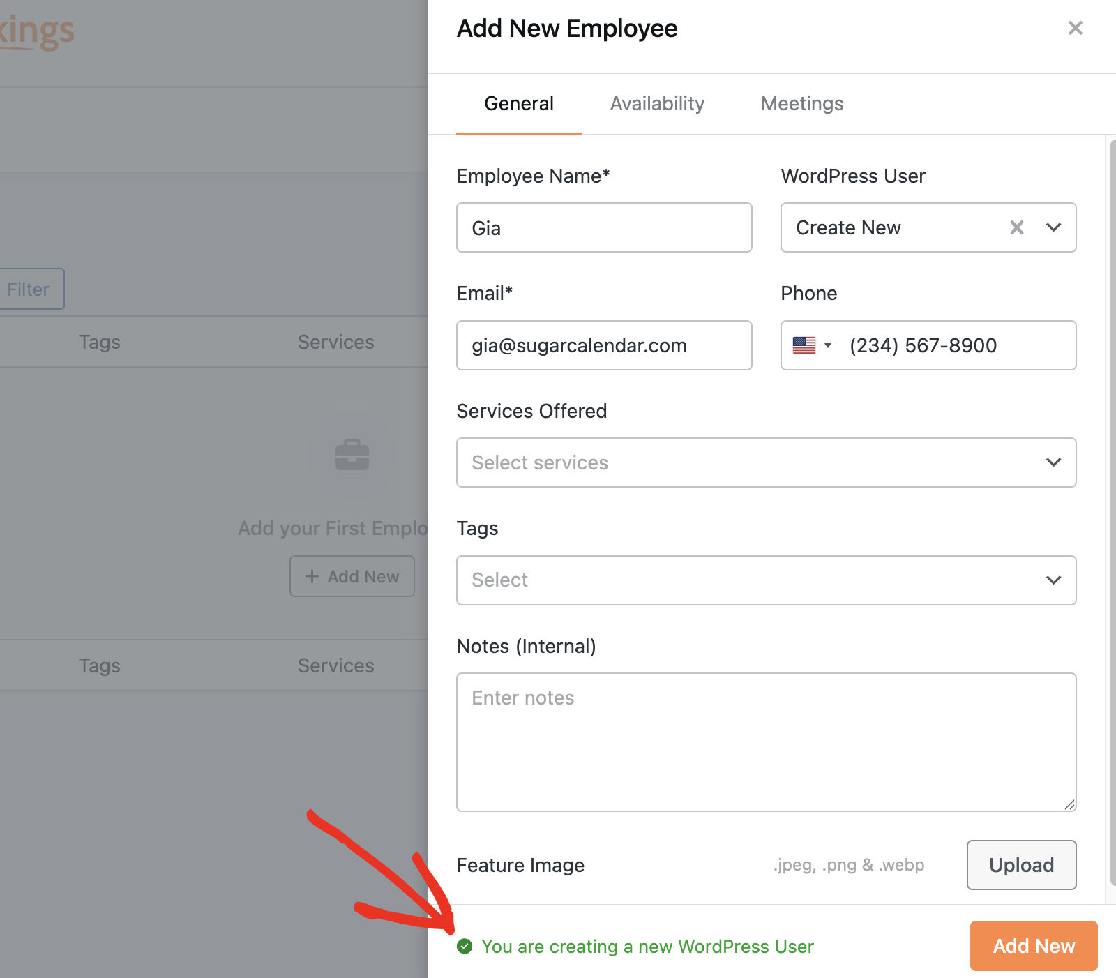 Alert specifying a new user is to be added