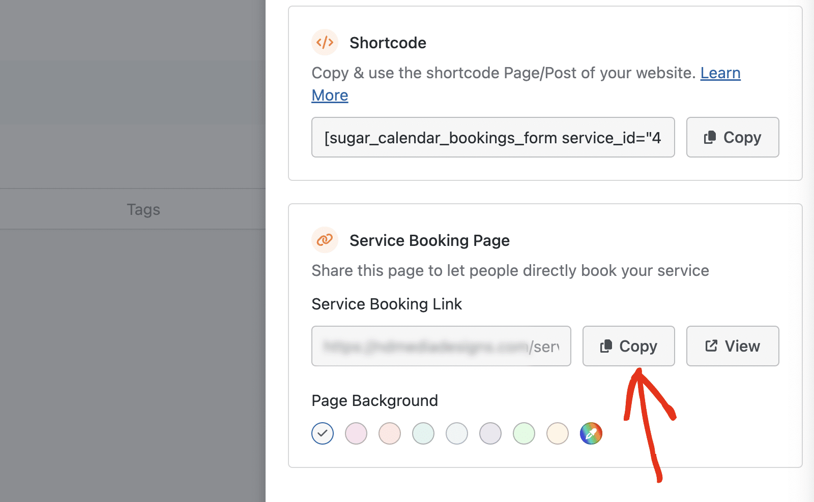 Copy booking service link
