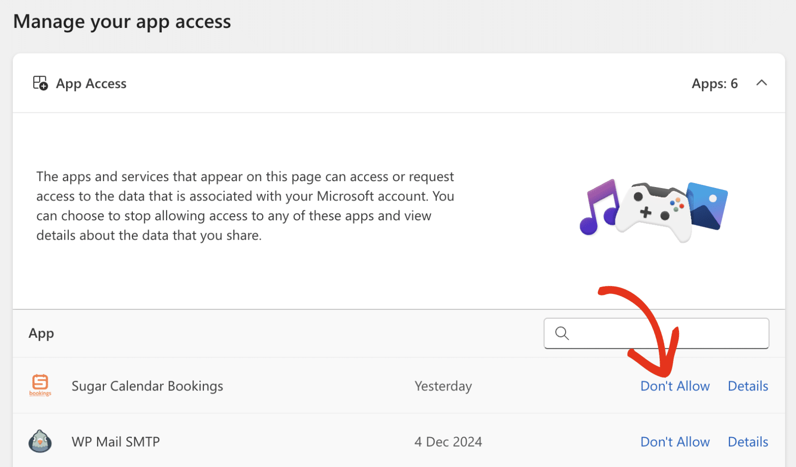 Revoke Outlook access for Sugar Calendar in Microsoft account