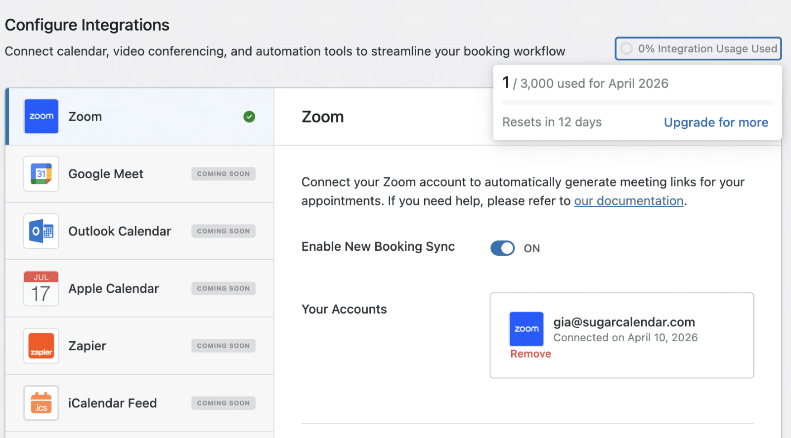 Integration usage tracking