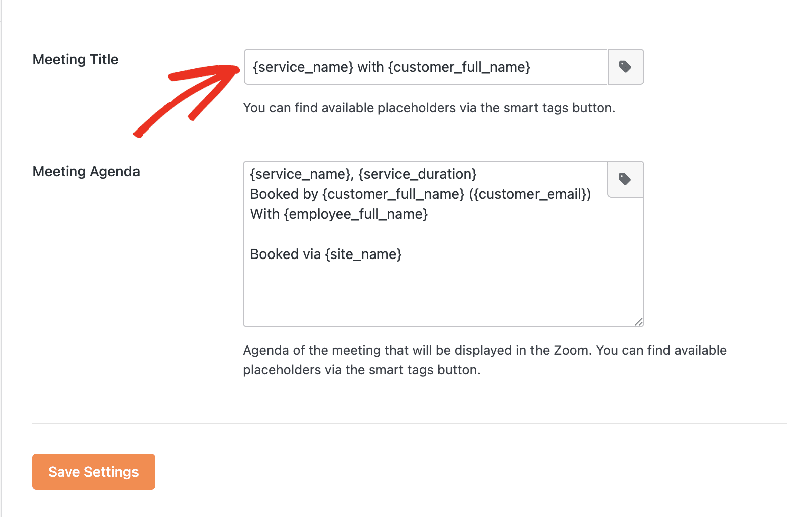 Zoom integration meeting title