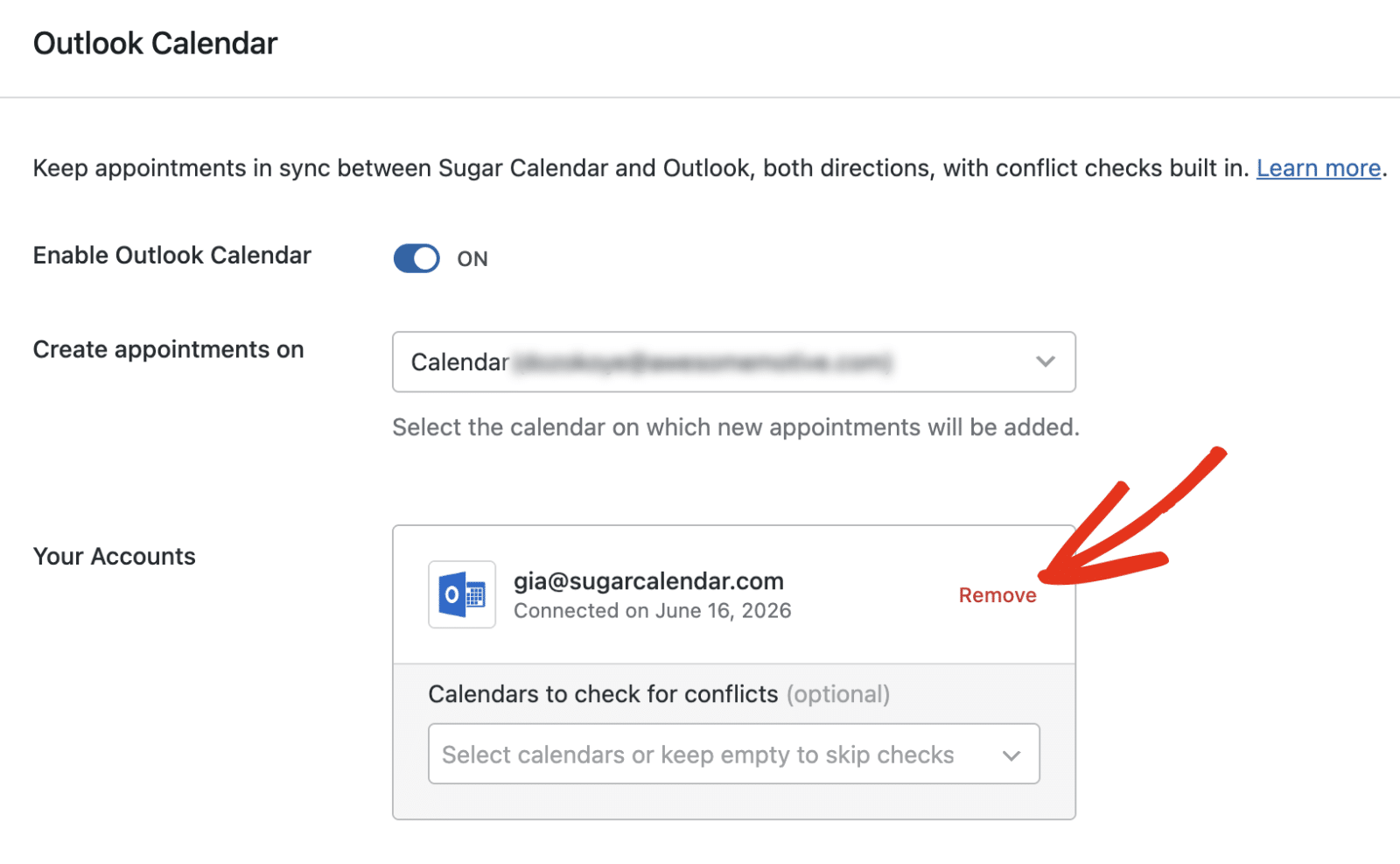 Remove outlook connection
