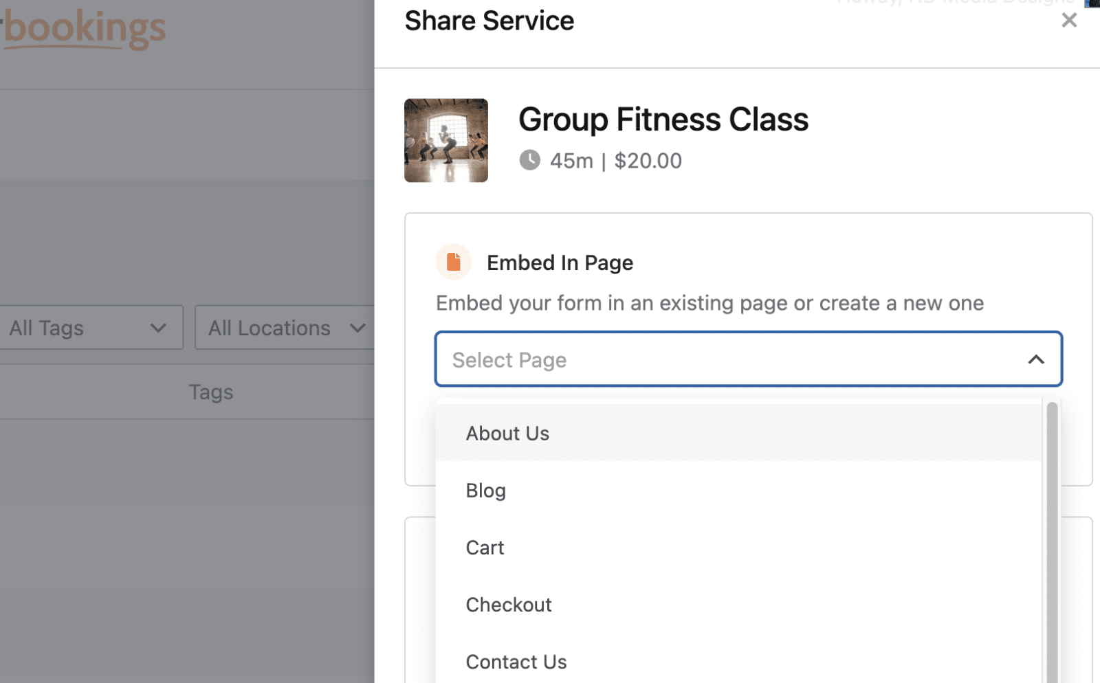 Choose page to embed