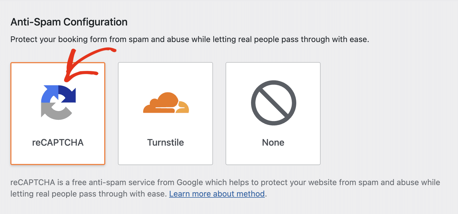 Select reCAPTCHA from available options