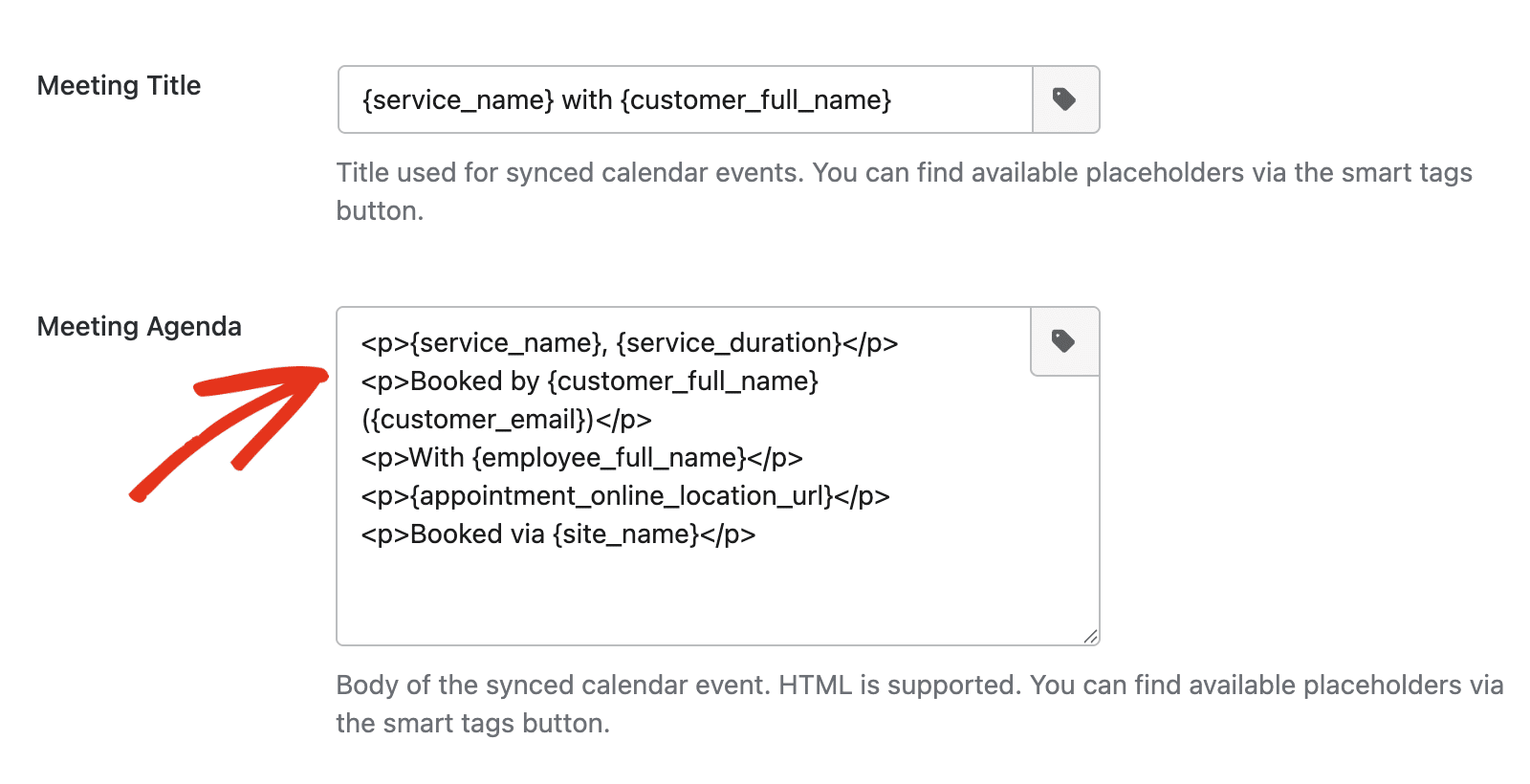 The Meeting Agenda field in the Outlook Calendar settings