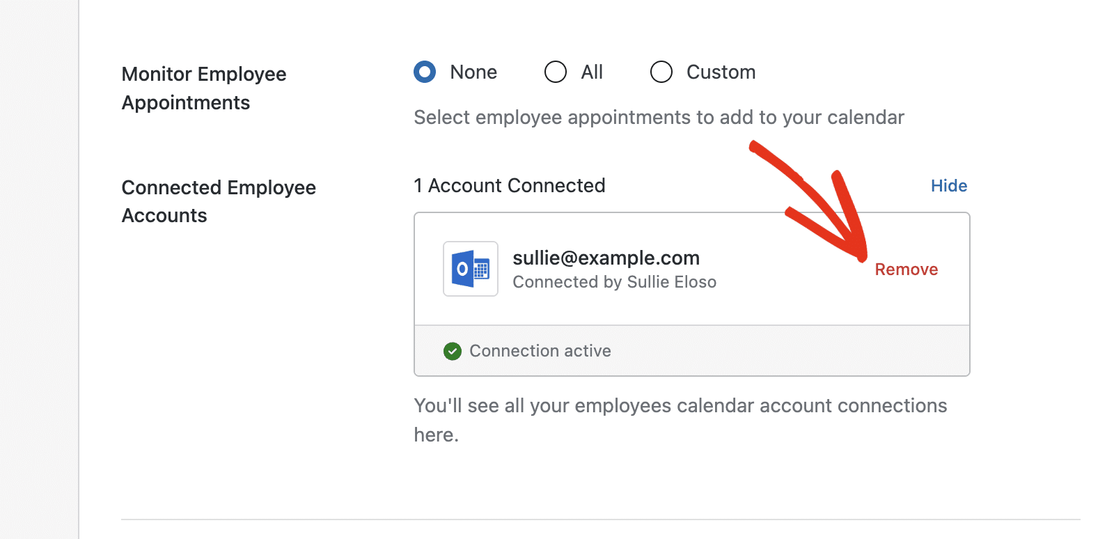 The Remove button next to a connected account