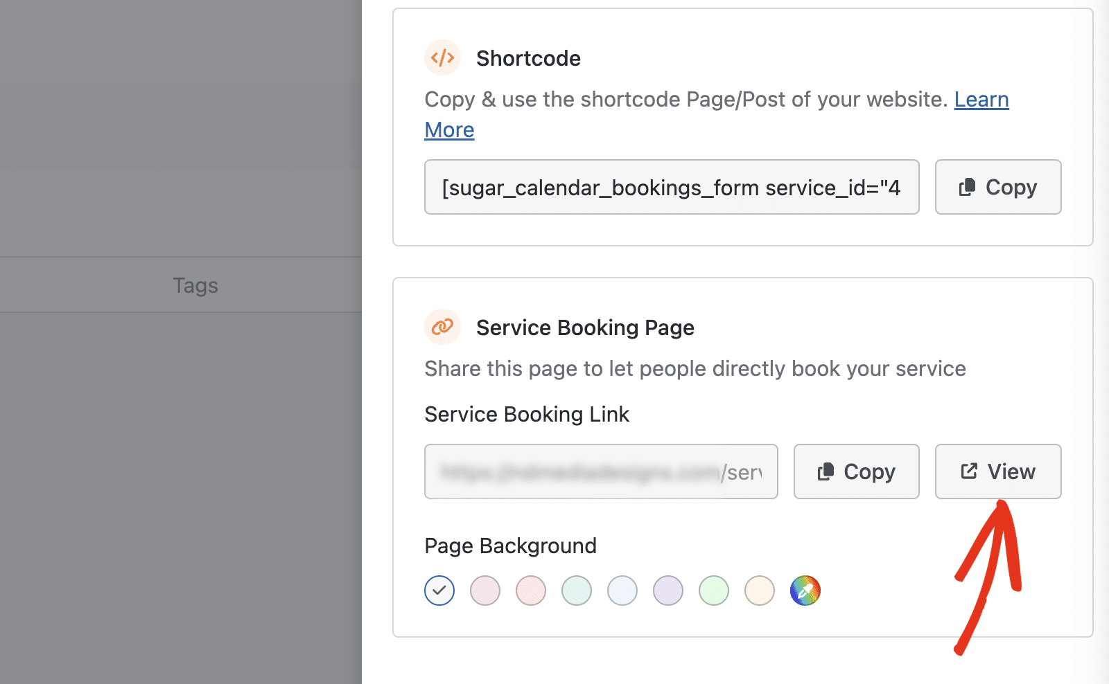 Click the view button to preview service page