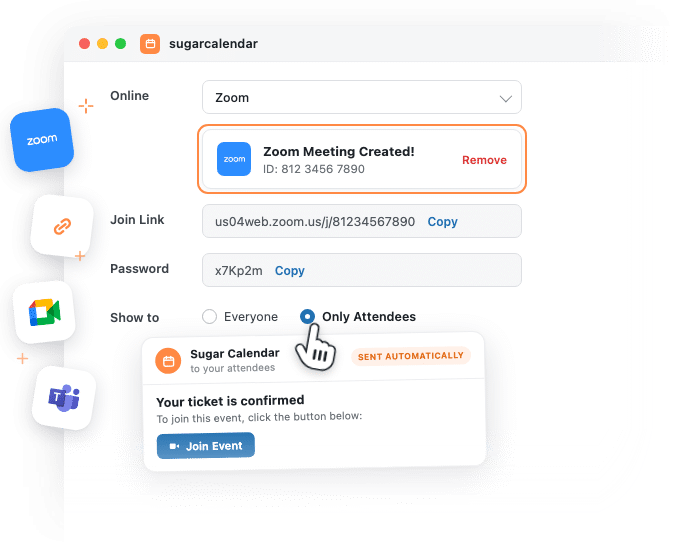Creating a Zoom meeting for virtual events in the Sugar Calendar event editor