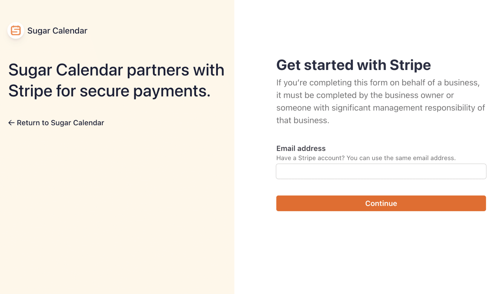 Connect Sugar Calendar Events with Stripe screen