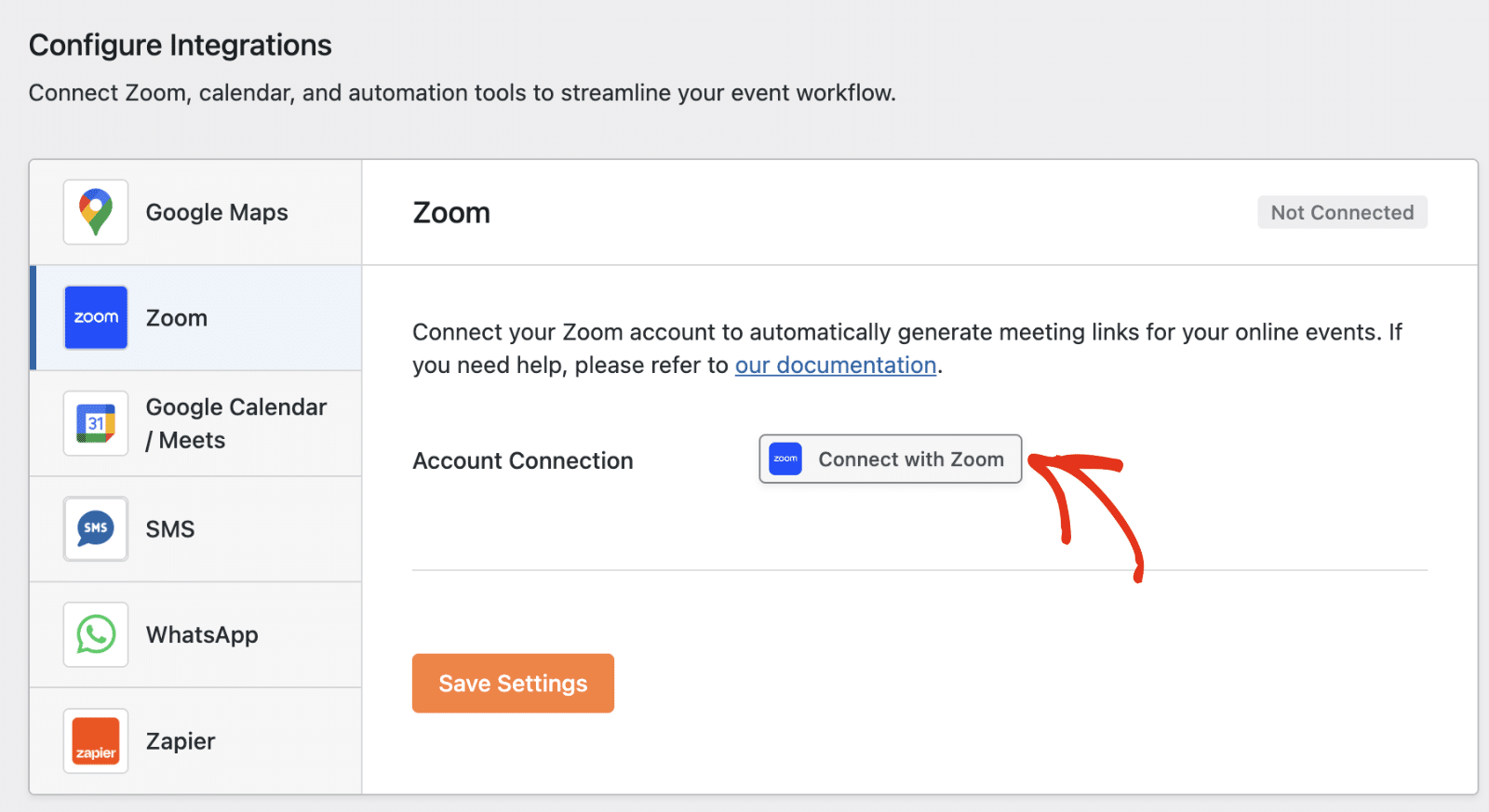 The Integrations tab in Sugar Calendar Settings