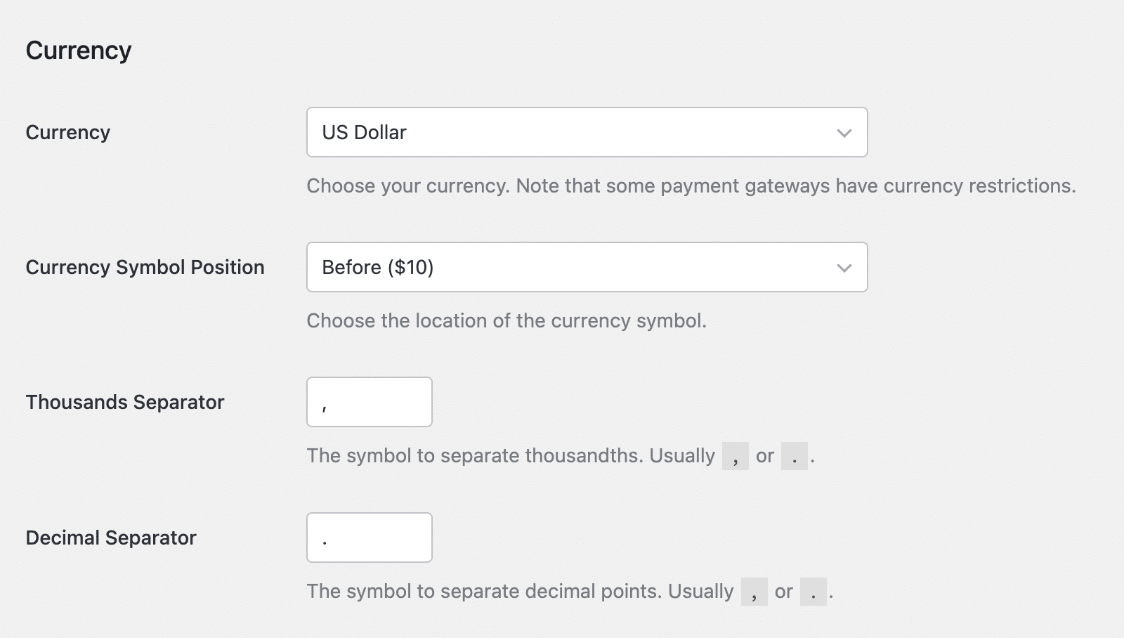 Currency dropdown