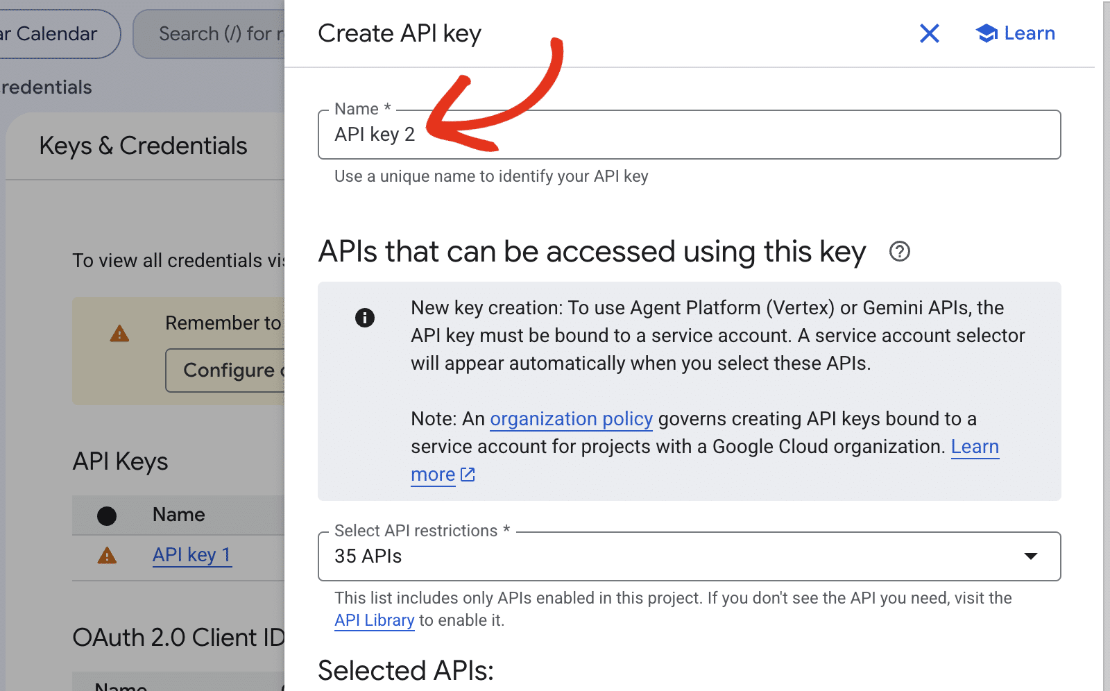 Enter API key name