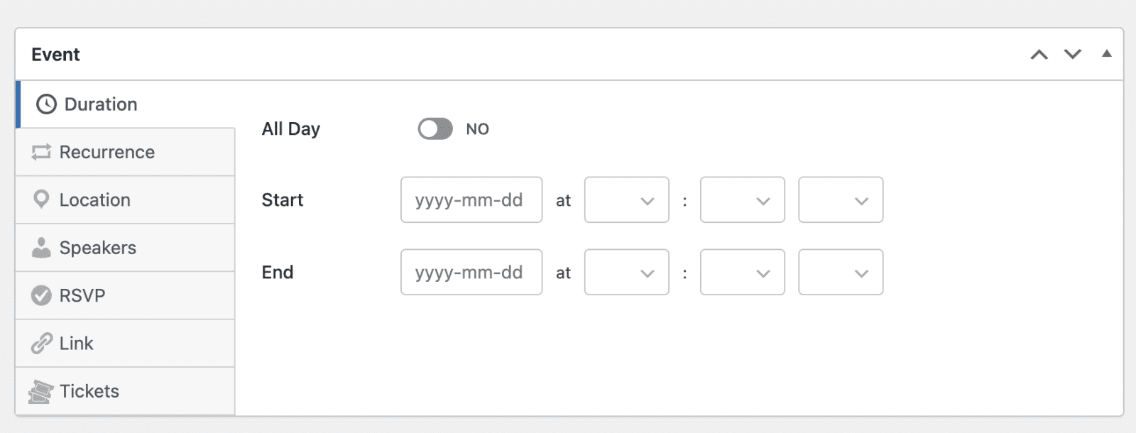 the event editor Event section tab strip showing the single Location tab