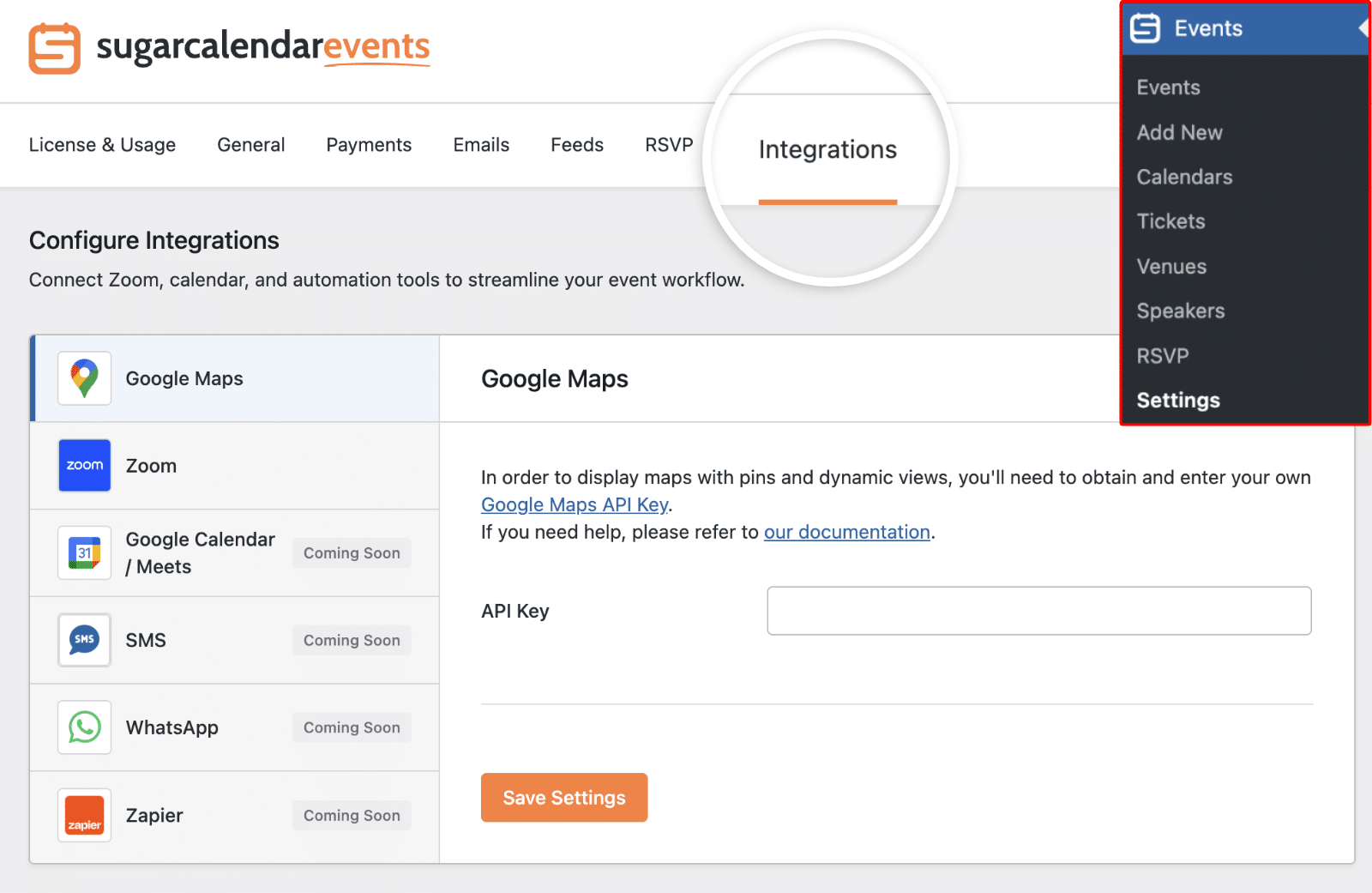 Integrations tab