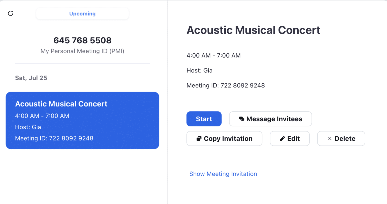 Event showing on Zoom app