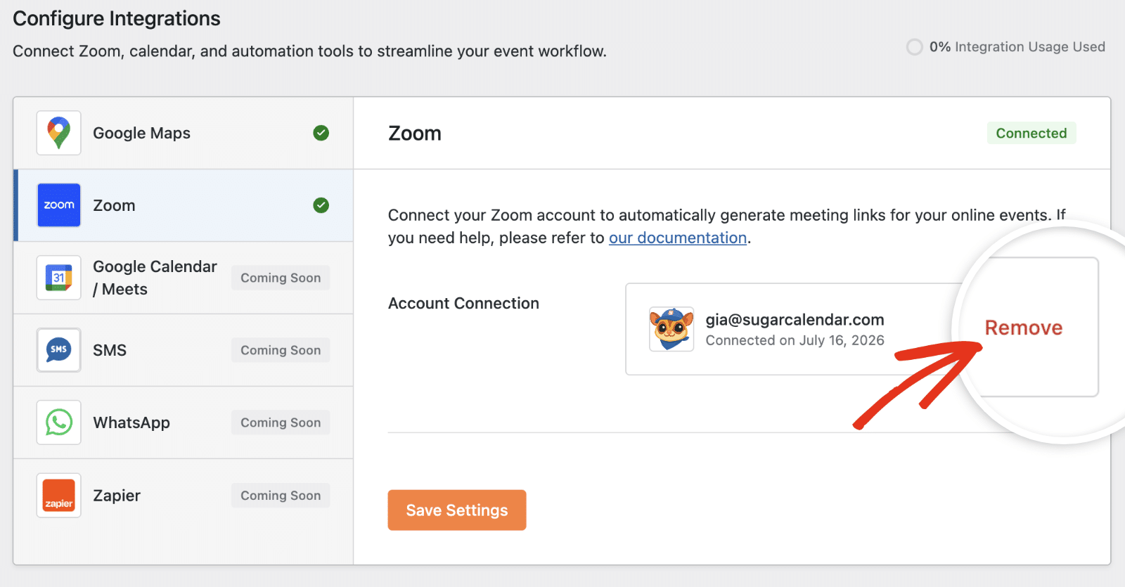 Remove Zoom connected account
