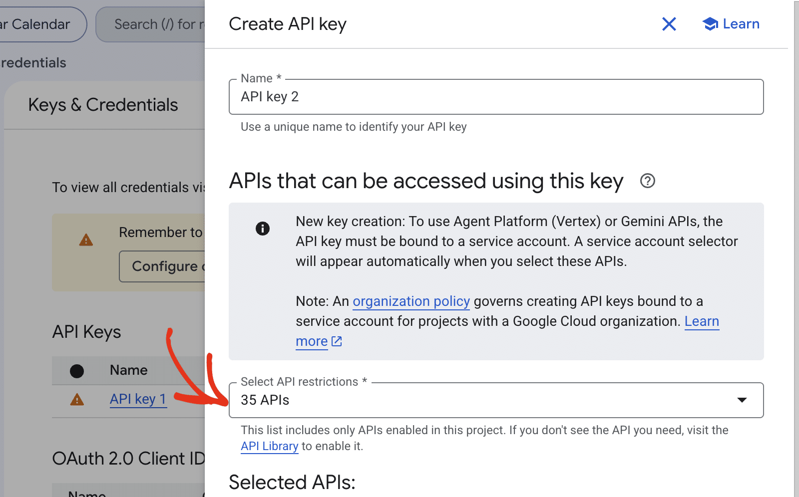Select API key restrictions