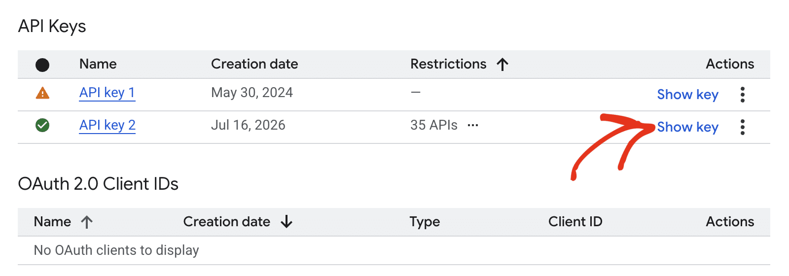 Show API key