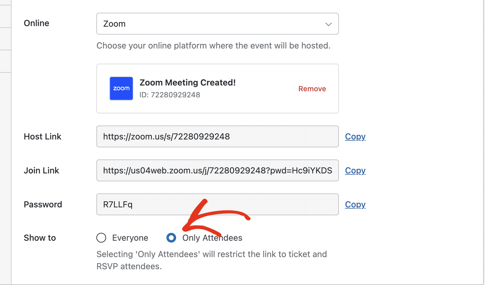 Show to option